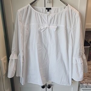 Women's Talbots White Bell Sleeve Bow Pearl Zipper Top‎ Blouse M